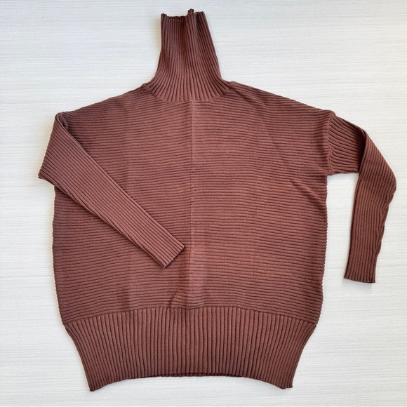 LILLUSORY Turtleneck Oversized Ribbed Tunic Sweater Chocolate Brown S Casual - Picture 5 of 15